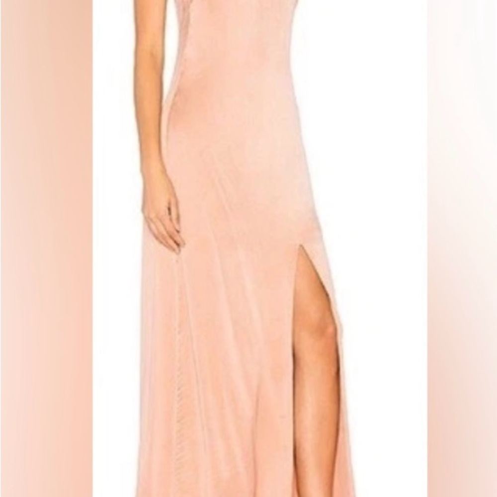 Alice + Olivia Peach Taupe Maxi Dress with Slit- 48% Silk- S